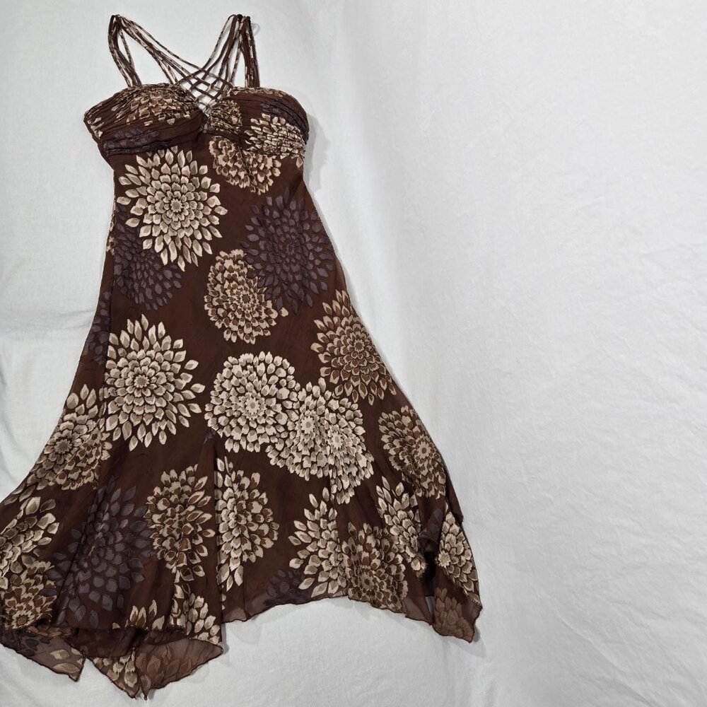 Vintage S.L.Fashions Y2K Steampunk Whimsigoth BROWN Babydoll Midi Dress Size 12. - Picture 8 of 17